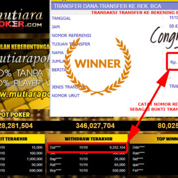 Bukti Withdraw (9.252.104- ) Member Setia Mutiarapoker