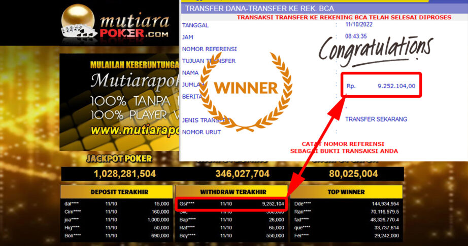 Bukti Withdraw (9.252.104- ) Member Setia Mutiarapoker