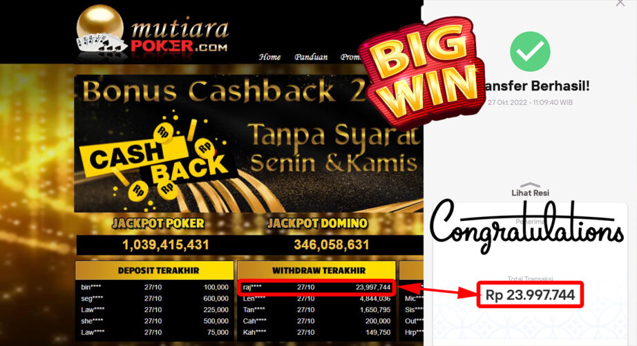 Bukti Withdraw (23.997.744- ) Member Setia Mutiarapoker