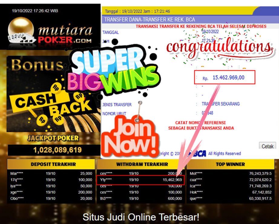 Bukti Withdraw (15.462.969- ) Member Setia Mutiarapoker