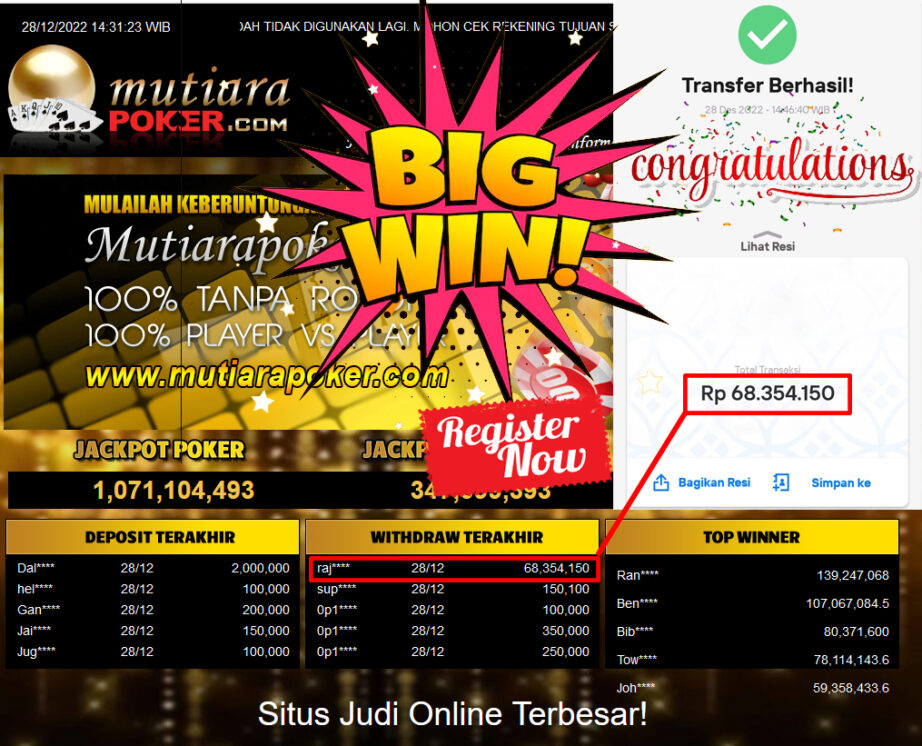 Bukti Withdraw (68.354.150.- ) Member Setia Mutiarapoker