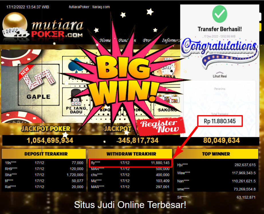 Bukti Withdraw (11.880.145- ) Member Setia Mutiarapoker