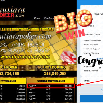 Bukti Withdraw (7.555.555- ) Member Setia Mutiarapoker