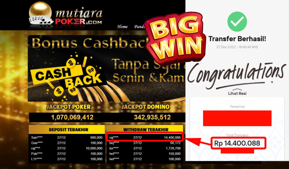 Bukti Withdraw (14.400.088.- ) Member Setia Mutiarapoker