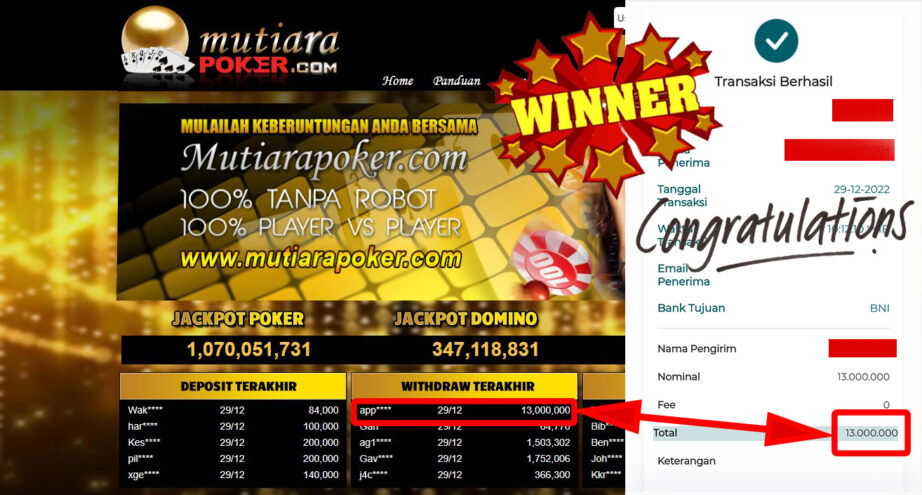 Bukti Withdraw (13.000.000.- ) Member Setia Mutiarapoker