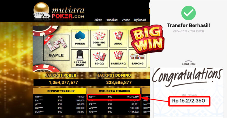 Bukti Withdraw (16.272.350- ) Member Setia Mutiarapoker