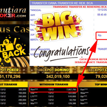 Bukti Withdraw (7.957.795- ) Member Setia Mutiarapoker