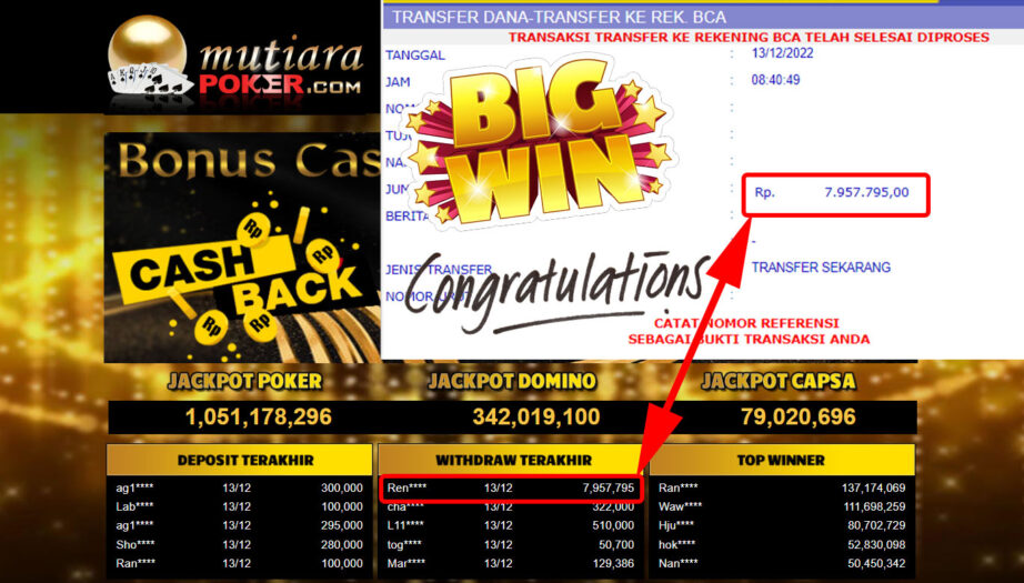 Bukti Withdraw (7.957.795- ) Member Setia Mutiarapoker