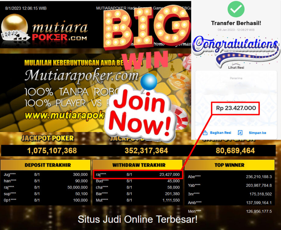 Bukti Withdraw (23.427.000.- ) Member Setia Mutiarapoker