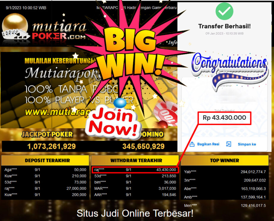 Bukti Withdraw (43.430.000.- ) Member Setia Mutiarapoker