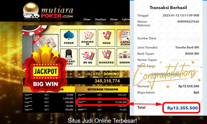 Bukti Withdraw (12.355.500.- ) Member Setia Mutiarapoker