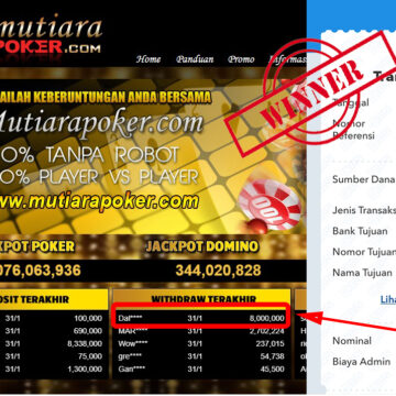 Bukti Withdraw (8,000,000.- ) Member Setia Mutiarapoker