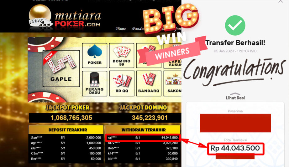 Bukti Withdraw (44.043.500.- ) Member Setia Mutiarapoker