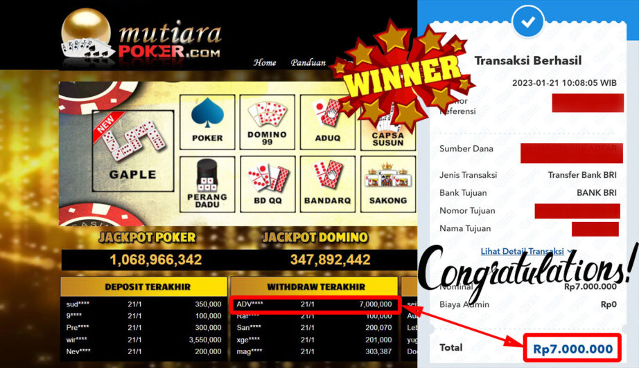 Bukti Withdraw (7.000.000.- ) Member Setia Mutiarapoker