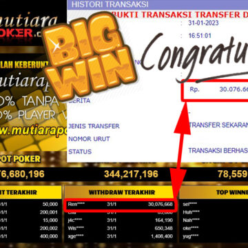 Bukti Withdraw (30.076.668.- ) Member Setia Mutiarapoker