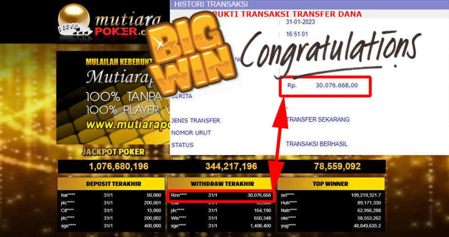 Bukti Withdraw (30.076.668.- ) Member Setia Mutiarapoker