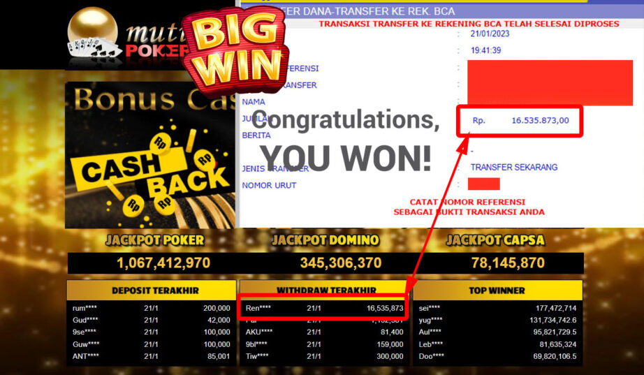 Bukti Withdraw (16.535.873.- ) Member Setia Mutiarapoker