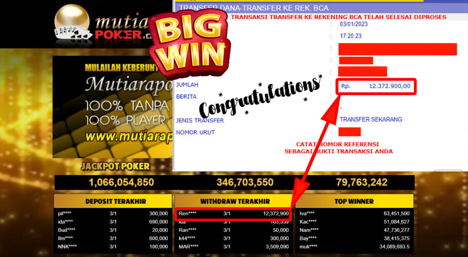 Bukti Withdraw (12.372.900.- ) Member Setia Mutiarapoker