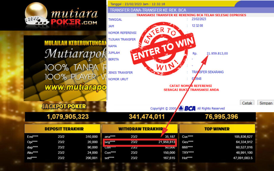 Bukti Withdraw (21,959,183- ) Member Setia Mutiarapoker