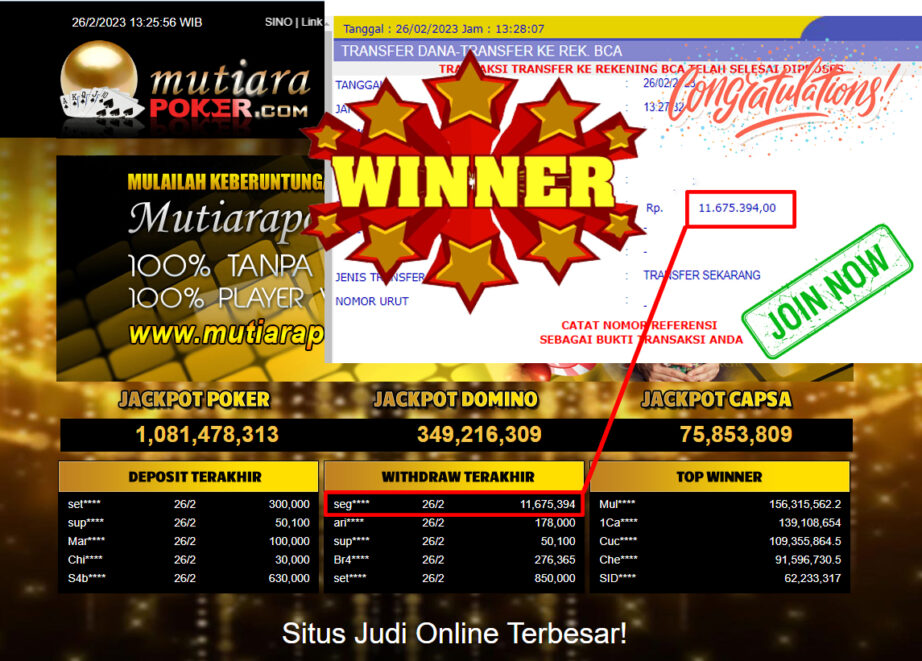 Bukti Withdraw (11,675,394- ) Member Setia Mutiarapoker