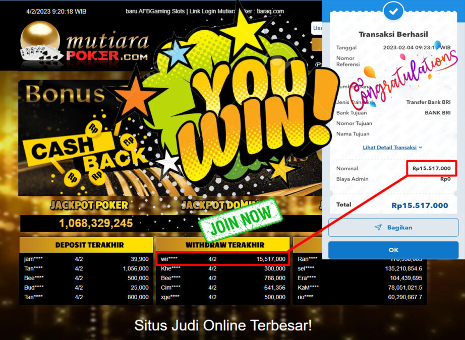 Bukti Withdraw (15.517.000- ) Member Setia Mutiarapoker