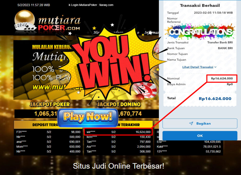 Bukti Withdraw (16.624.000- ) Member Setia Mutiarapoker