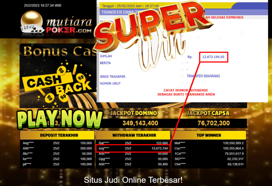 Bukti Withdraw (13,673,194- ) Member Setia Mutiarapoker