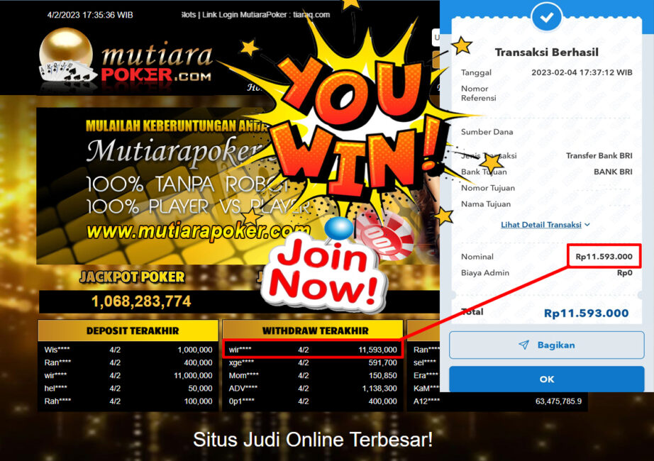 Bukti Withdraw (11.593.000- ) Member Setia Mutiarapoker