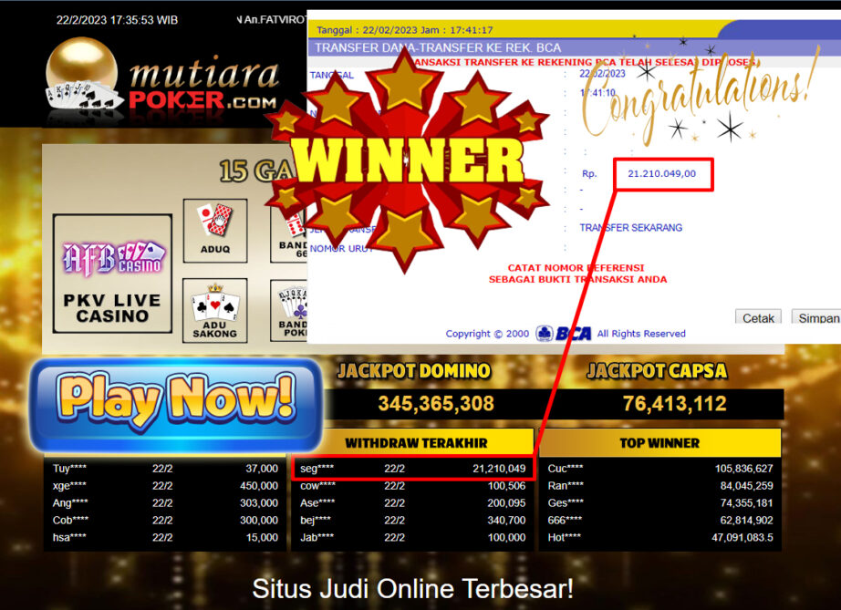 Bukti Withdraw (21,210,049- ) Member Setia Mutiarapoker