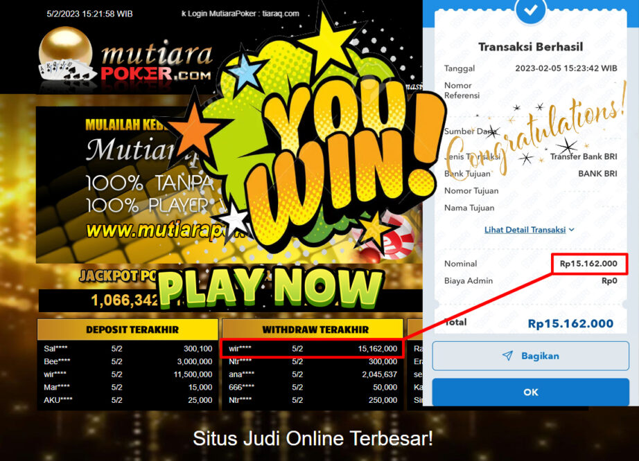 Bukti Withdraw (15.162.000- ) Member Setia Mutiarapoker