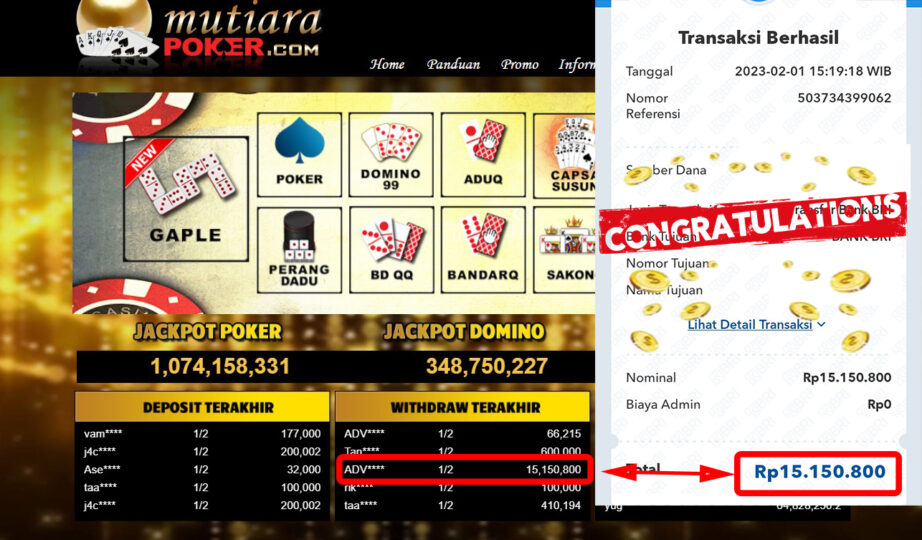 Bukti Withdraw (15.150.800- ) Member Setia Mutiarapoker