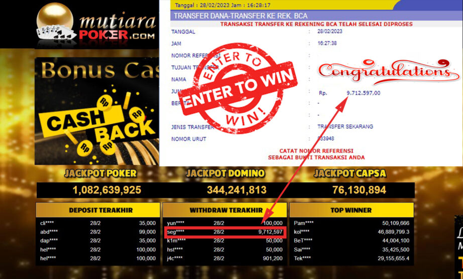 Bukti Withdraw (9,712,597- ) Member Setia Mutiarapoker