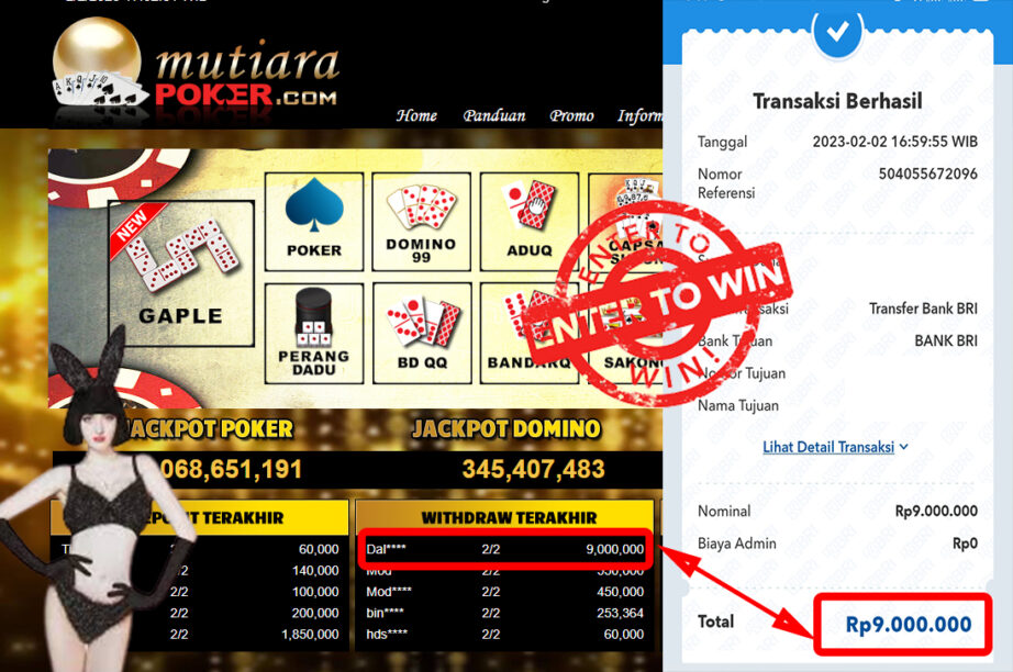 Bukti Withdraw (9.000.000- ) Member Setia Mutiarapoker