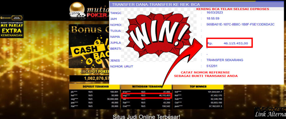 Bukti Withdraw (46,115,453- ) Member Setia Mutiarapoker