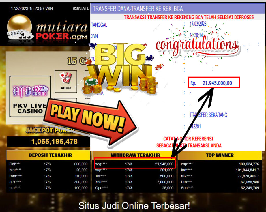 Bukti Withdraw (21.945.000- ) Member Setia Mutiarapoker