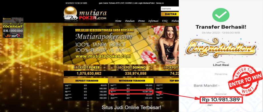 Bukti Withdraw (10,981,389- ) Member Setia Mutiarapoker