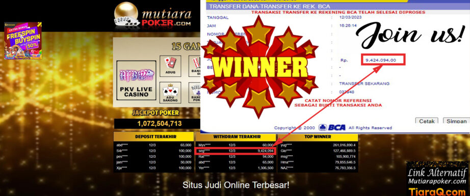 Bukti Withdraw (9,424,094 ) Member Setia Mutiarapoker