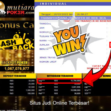 Bukti Withdraw (11,794,900-) Member Setia Mutiarapoker