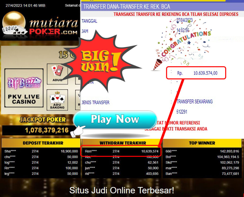 Bukti Withdraw (10,639,574- ) Member Setia Mutiarapoker