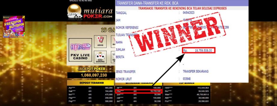 Bukti Withdraw (18,759,508- ) Member Setia Mutiarapoker