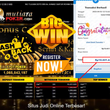 Bukti Withdraw (10,431,620- ) Member Setia Mutiarapoker