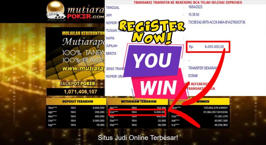 Bukti Withdraw (6,000,00- ) Member Setia Mutiarapoker