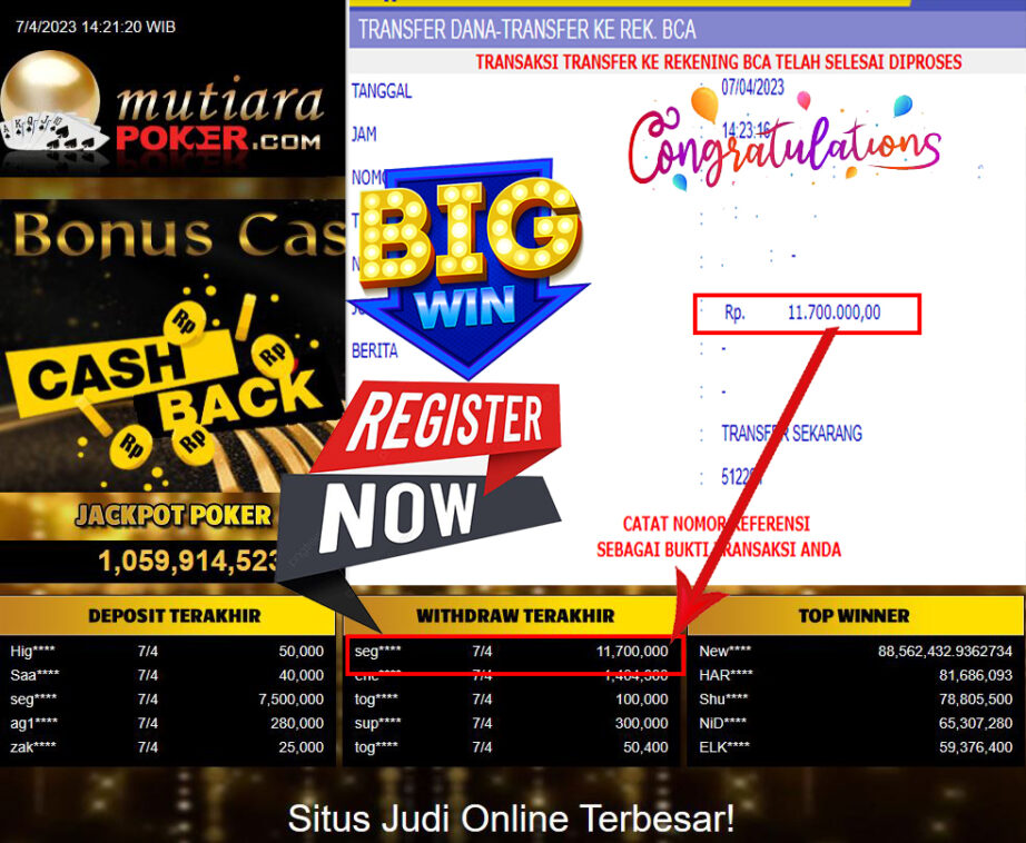 Bukti Withdraw (11,700,000- ) Member Setia Mutiarapoker