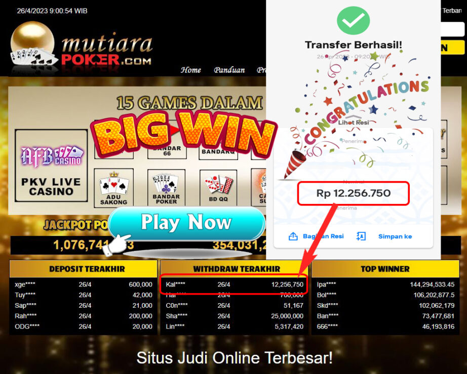 Bukti Withdraw (12,256,750- ) Member Setia Mutiarapoker