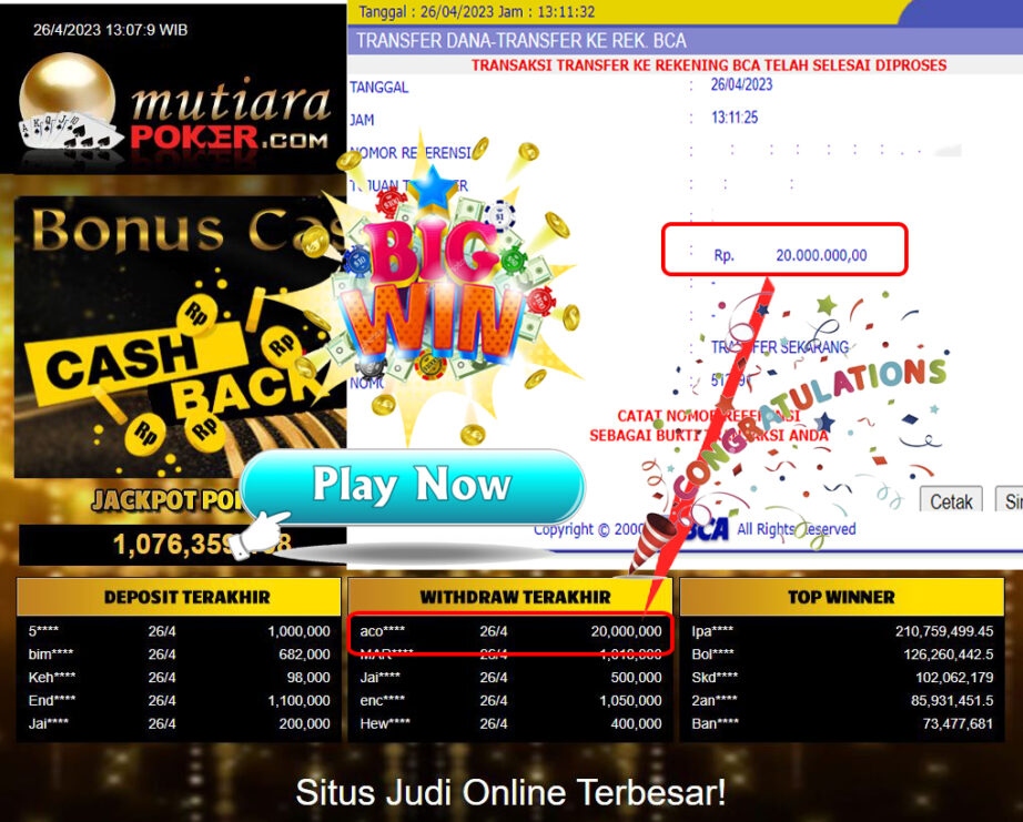 Bukti Withdraw (20,000,000- ) Member Setia Mutiarapoker