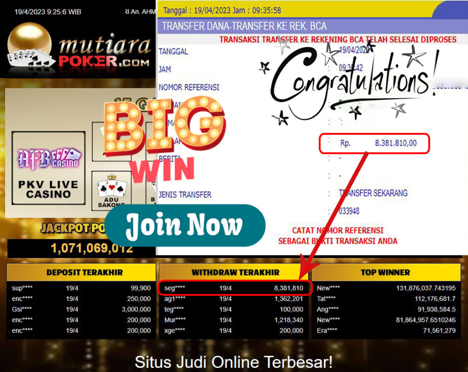 Bukti Withdraw (8,381,810- ) Member Setia Mutiarapoker