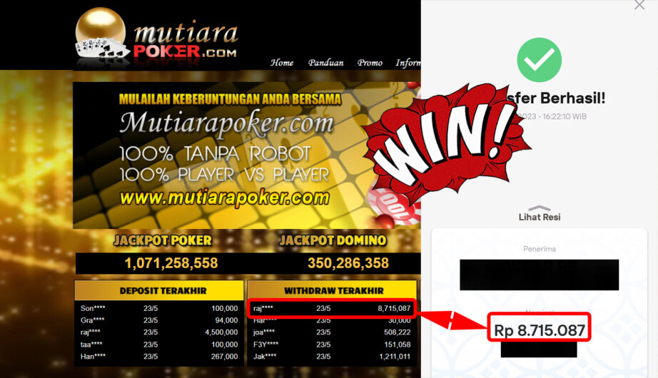 Bukti Withdraw (8.715.087- ) Member Setia Mutiarapoker