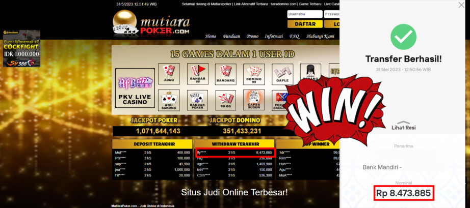 Bukti Withdraw (8.473.885- ) Member Setia Mutiarapoker