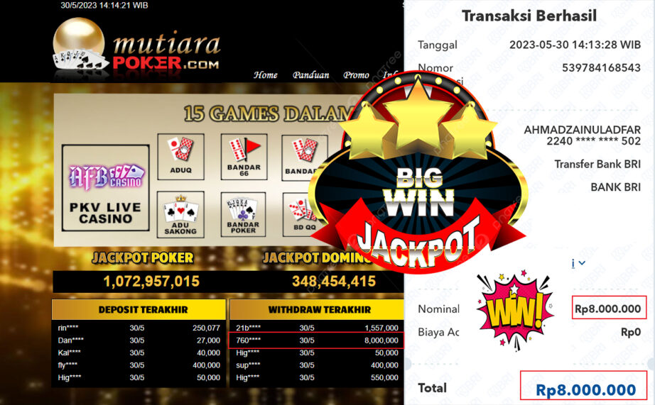 Bukti Withdraw (8.000.000- ) Member Setia Mutiarapoker