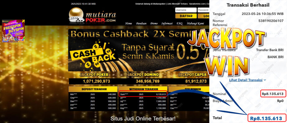 Bukti Withdraw (8.135.613- ) Member Setia Mutiarapoker